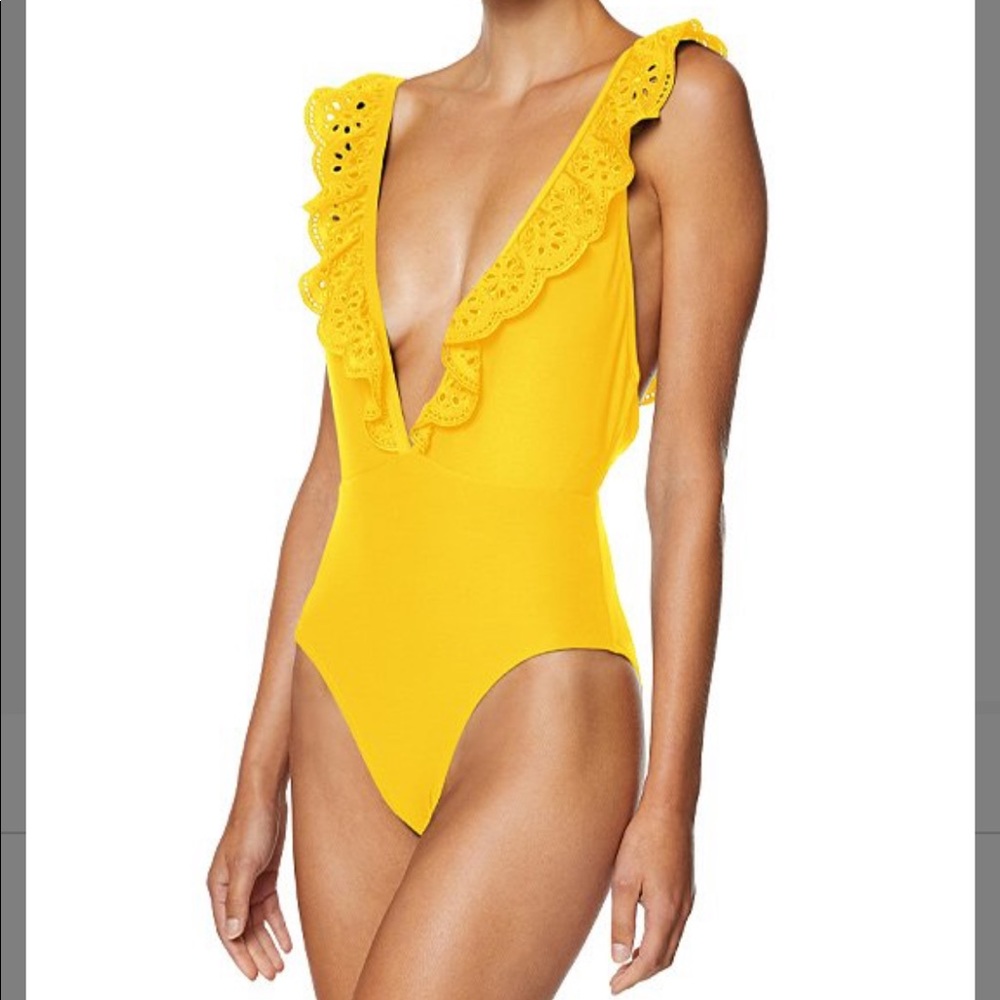 European gold eyelet bathing swim suit sz M